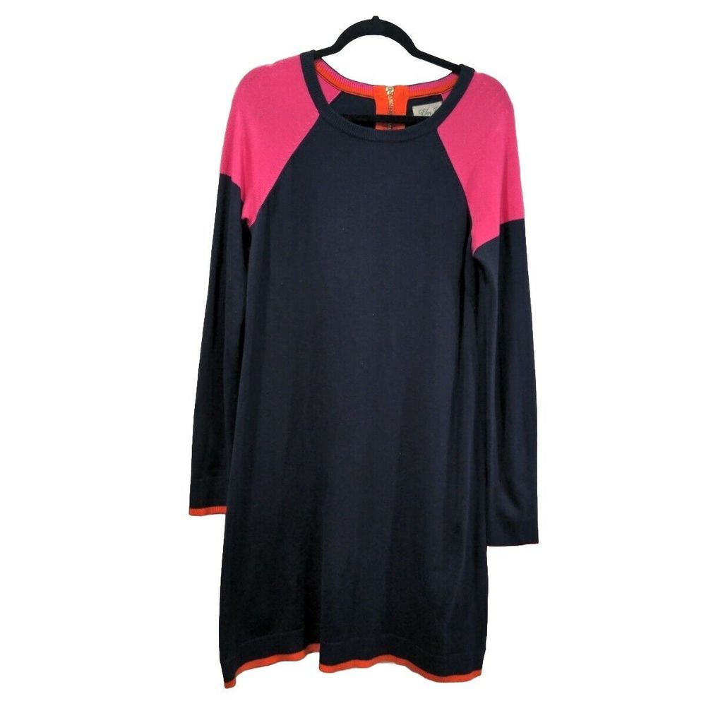 Eliza J Womens Colorblock Sweater Dress Size L Navy Pink Shift Knit Long Sleeve